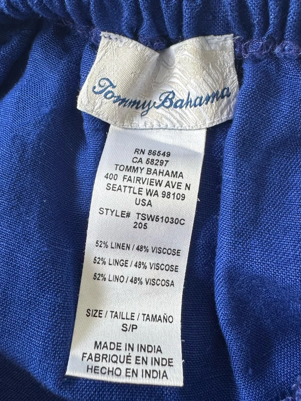 TOMMY BAHAMA ST LUCIA LINEN RUFFLE OFF SHOULDER BLUE COASTAL RESORT DRESS SZ S - Picture 3 of 3